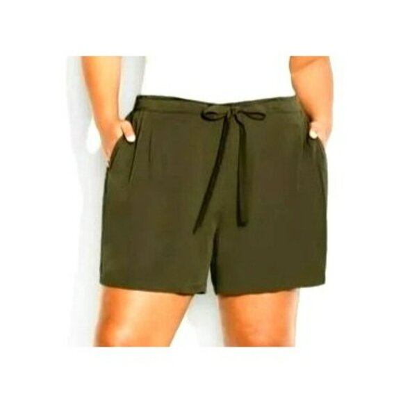 Avenue Women's Kenley Pull-On Front Tie Shorts Flowy Olive Green Size 30/32 - Picture 2 of 5